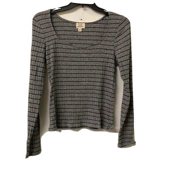 PROJECT SOCIAL T PST Womens Striped Kimora Sweetheart Knit Top Blouse - Picture 2 of 5